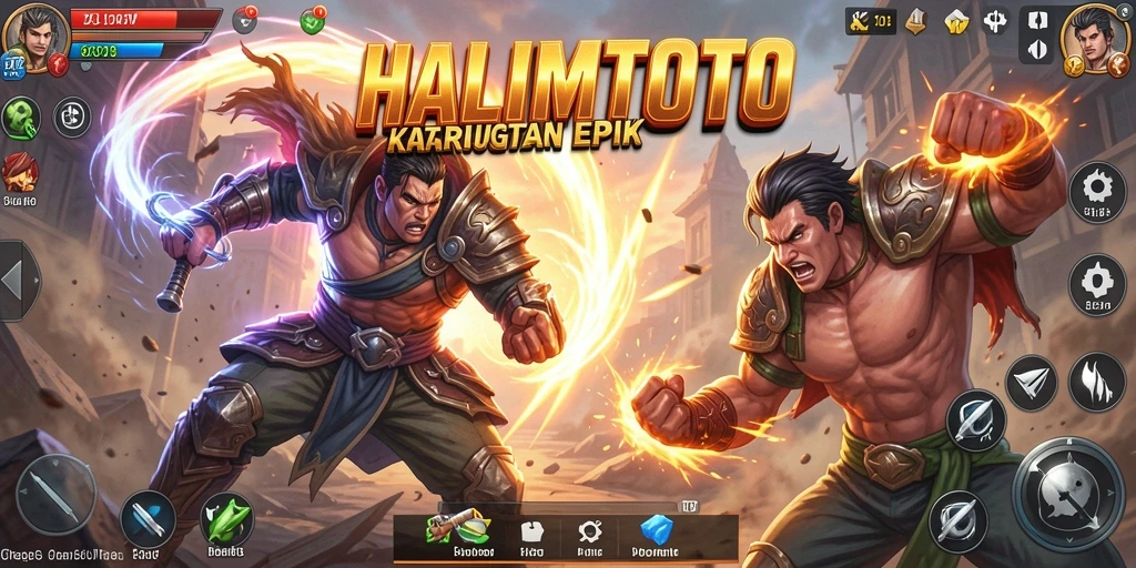 Screenshot utama HALIMTOTO menampilkan aksi pertempuran yang mendebarkan.